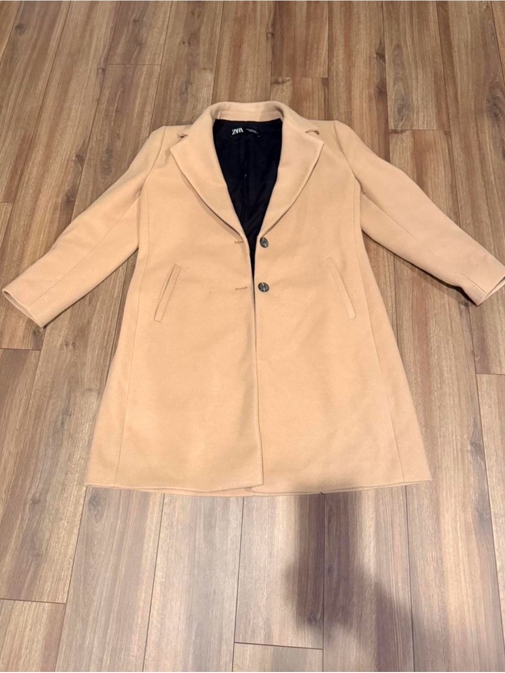 Zara Camel Single-Breasted Wool-Blend Coat